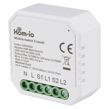 Modulo Switch WI-FI da incasso 10A 2 Canali Hom-io