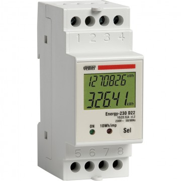 Contatore di energia monofase 22,5A 2 moduli DIN con LCD Vemer ENERGY-230 D22