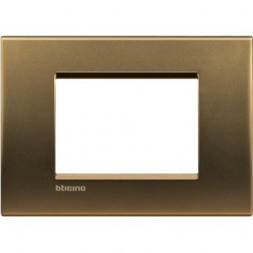 Placca quadra 3 moduli bronzo lucido Livinglight Bticino LNA4803BZ