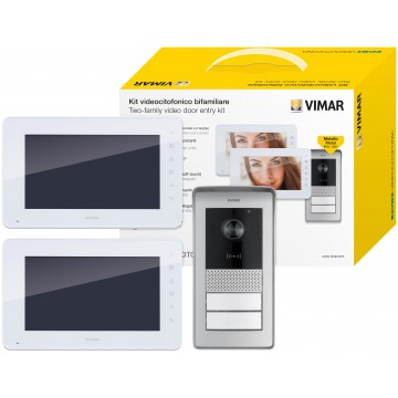 KIT Videocitofonico Bifamiliare 2 Fili con monitor 7 pollici vivavoce lettore RFID alimentatore multispina Elvox K42911