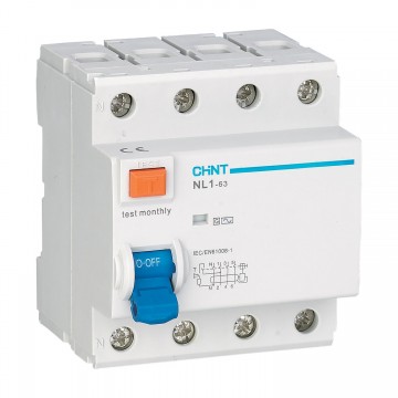 Interruttore Differenziale Puro CHINT 4 Poli 63A 30mA 6kA Tipo A NL1-63/63-4P-A30 200535