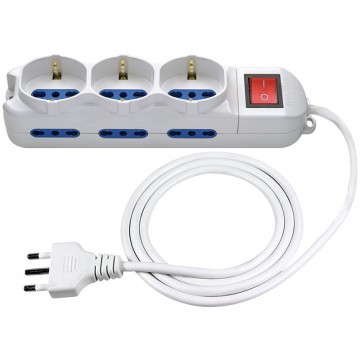 Multipresa bianca 3 Schuko - Bivalenti e 6 Bivalenti laterali con interruttore Elcart