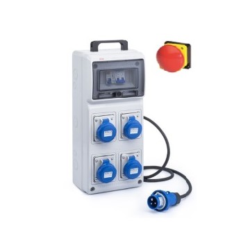 Quadro ASC da cantiere con 4 prese CEE 220V pulsante emergenza interruttore automatico differeziale IP65 Rosi 2241
